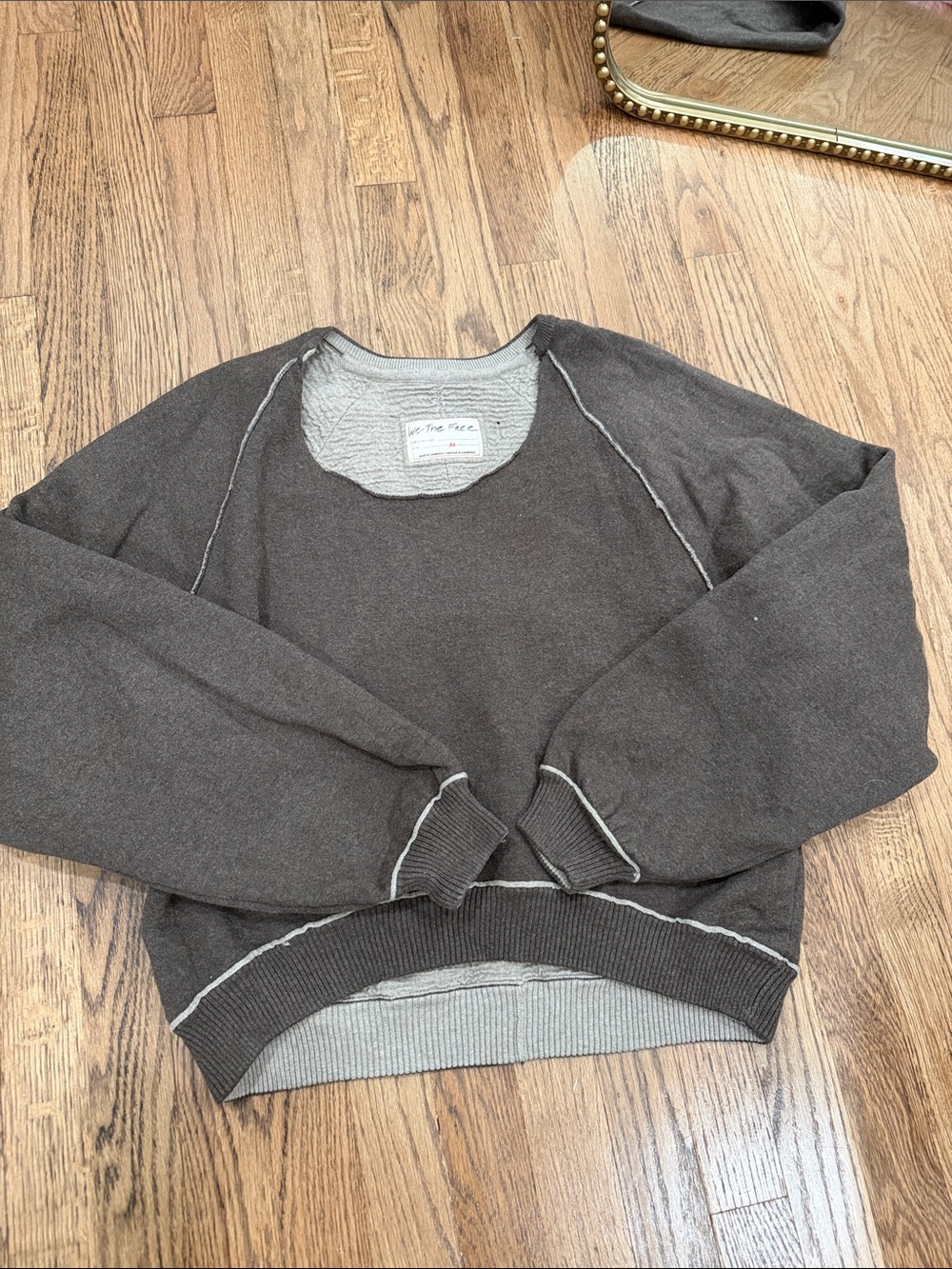 We The Free Midnight Pullover Brown Crewneck Size XS